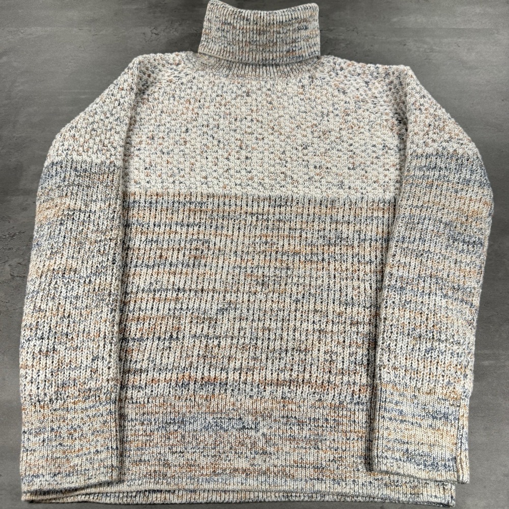 prAna Callisto Sweater Women S White Blue Orange Knit Turtleneck SO SOFT Cozy‎
